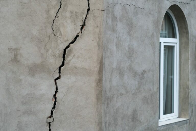Cracked wall of house destroyed during strong earthquake in Tbilisi Georgia. Damage on buiding.